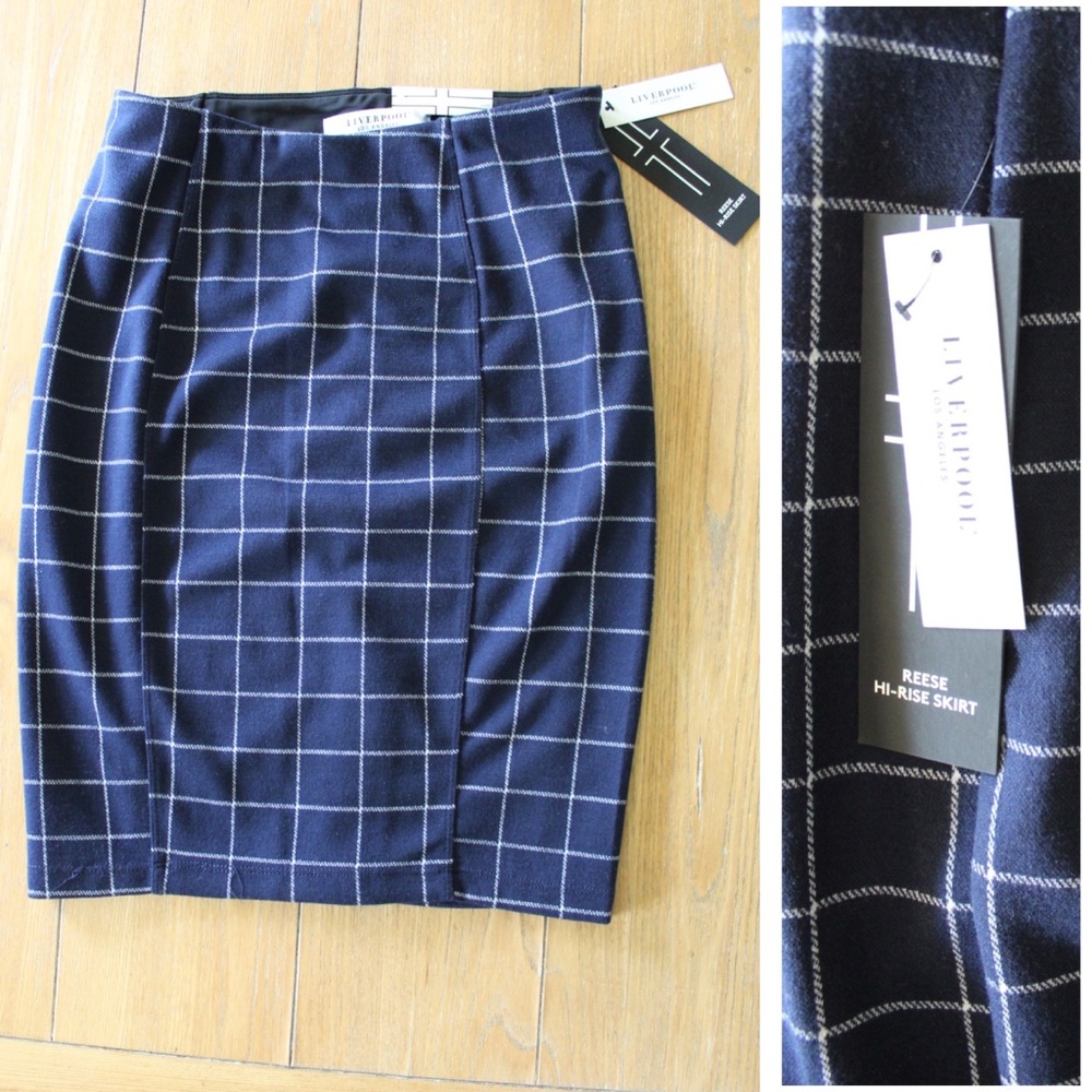 Liverpool NWT Reese Hi Rise Pencil Skirt Checked Blue 0 25 Petite Brand New